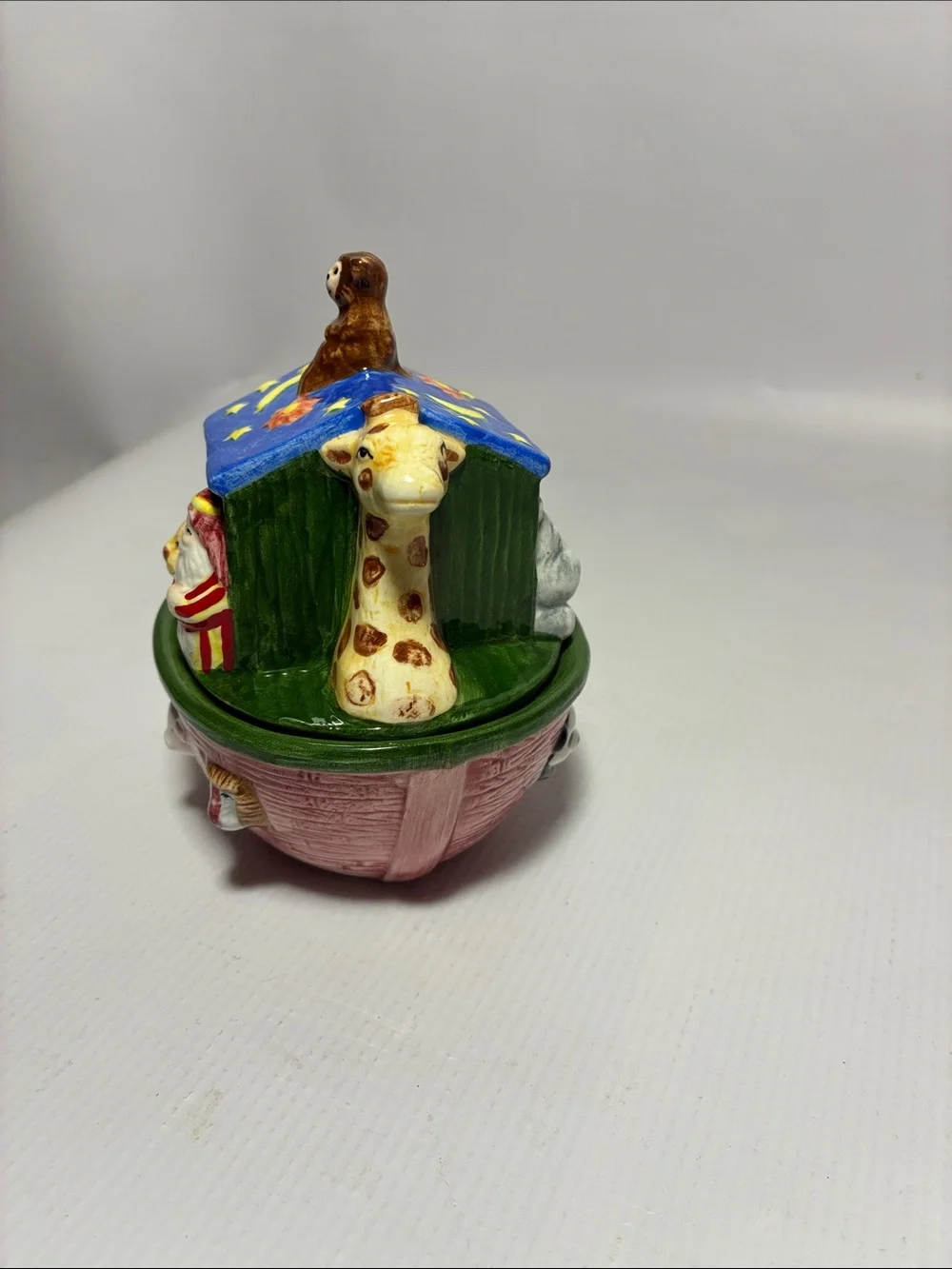Vintage (‘94) Ceramic Noah’s Ark Sugar Bowl & Creamer Set - Pink and Blue